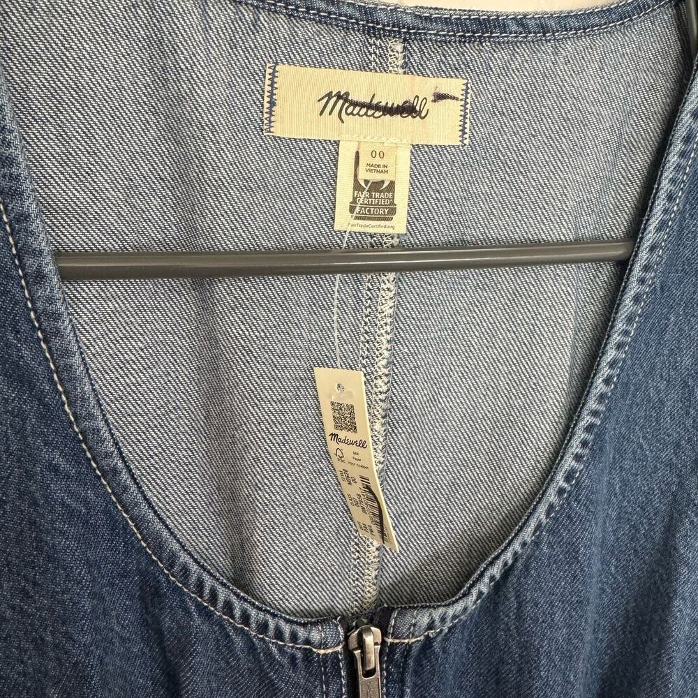 Madewell Dress WMNS 00 Blue Puff Sleeve Zip Front A-Line Mini Y2K Denim Revival - Picture 4 of 7